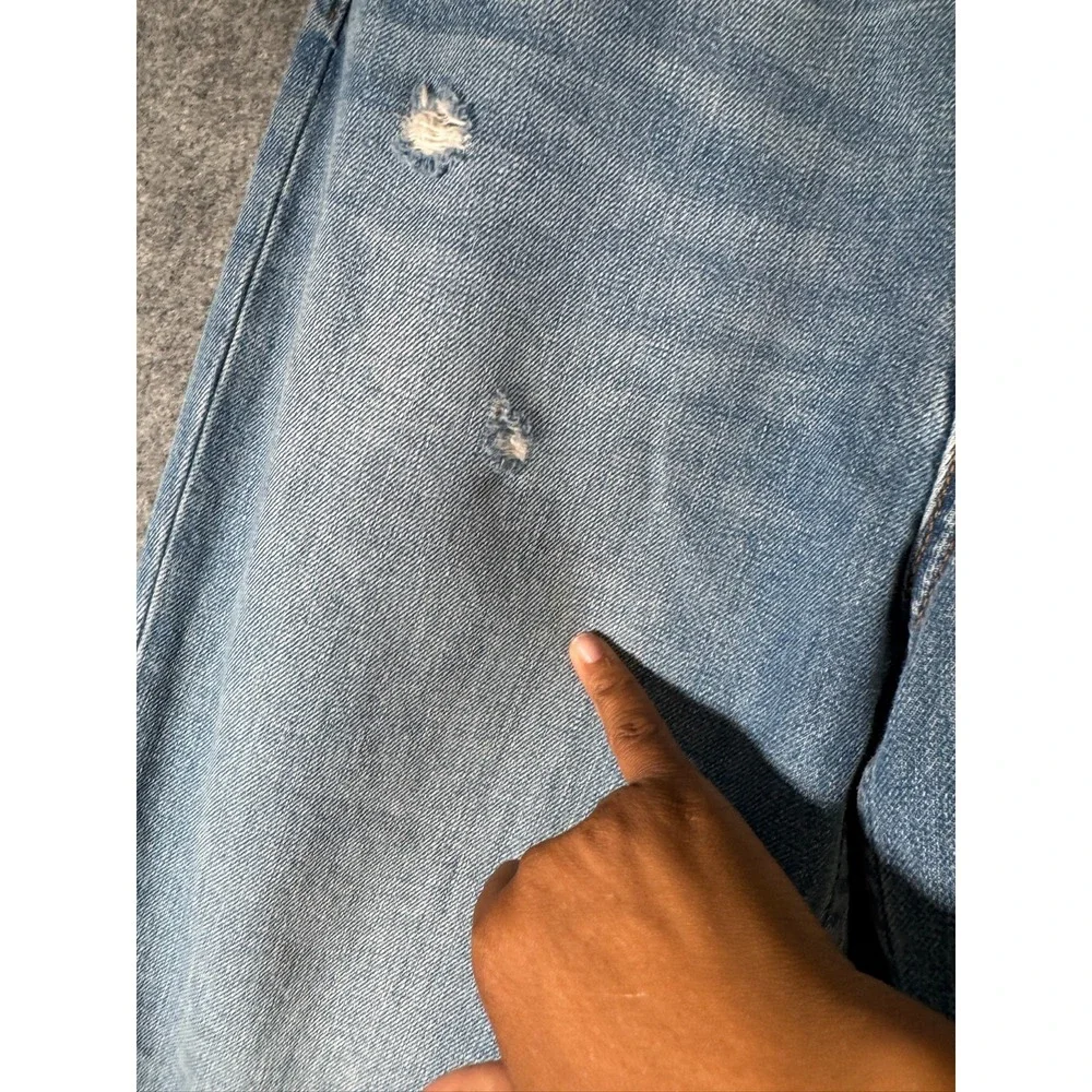 Reformation High Rise Straight Leg Jeans Light‎ Wash Blue Distressed Button Fly